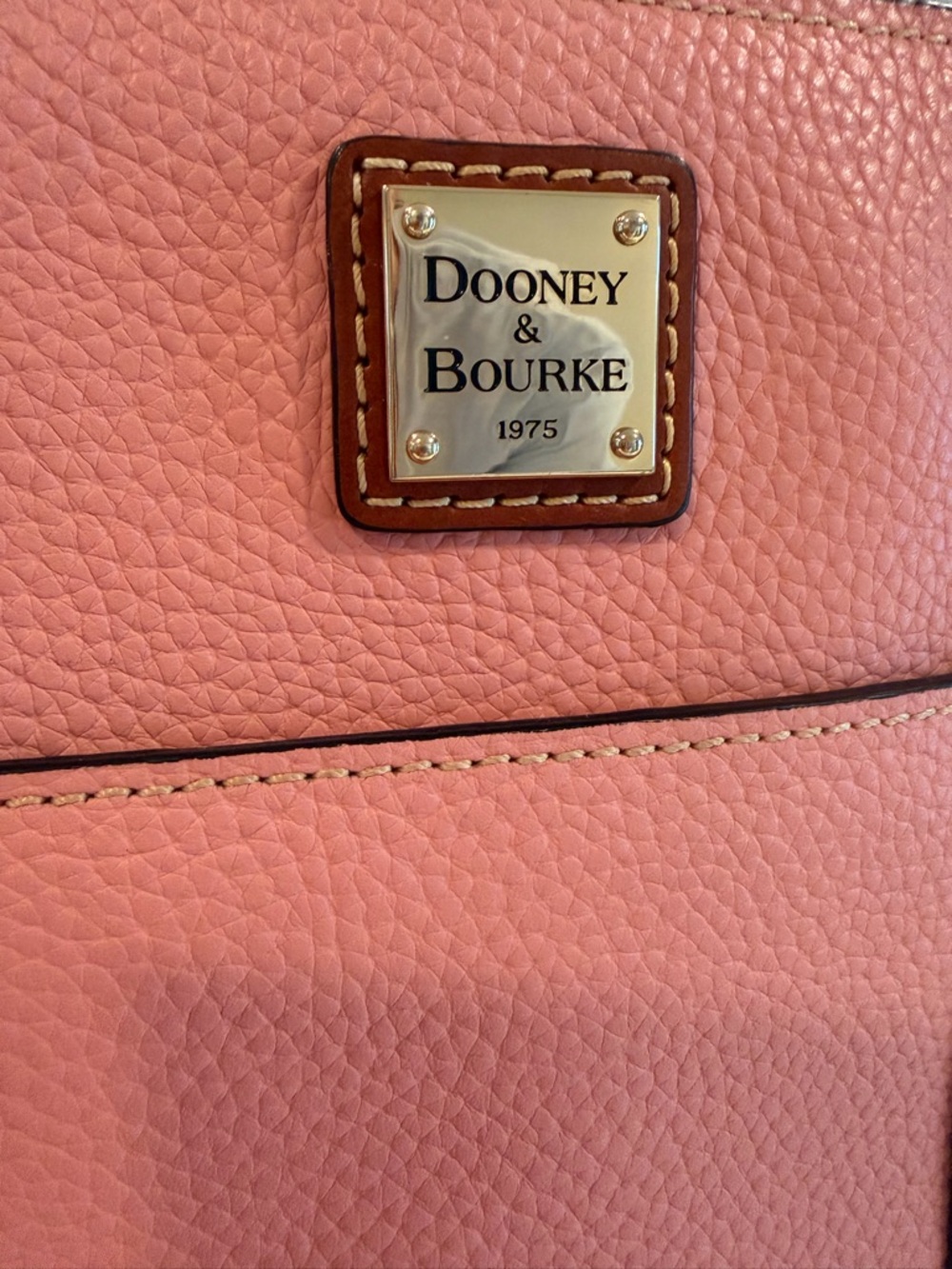 Dooney & Bourke Coral Pink Pebbled Leather Tote with Brown Straps - Picture 4 of 8